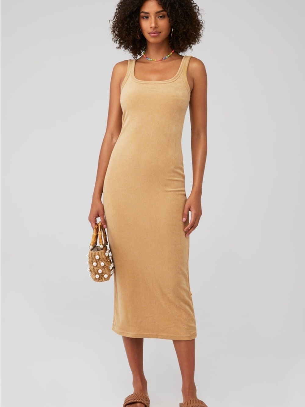 Araminta James Terry Midi Tank Dress in Coffee Cotton Minimalist M 25255